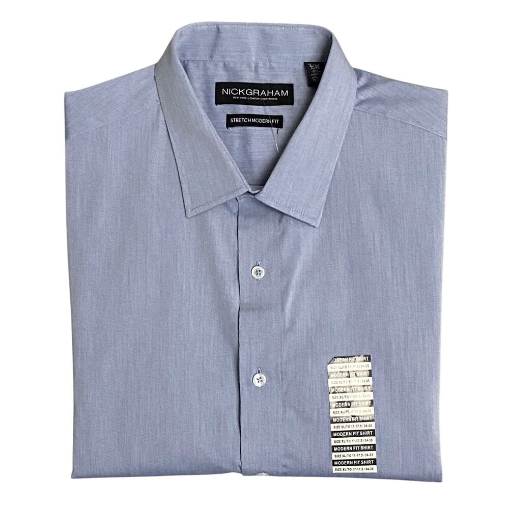 Nick Graham Dress Shirt Men's 17-17.5 34/35 Modern Fit Dress Shirt Lt Blue NWT